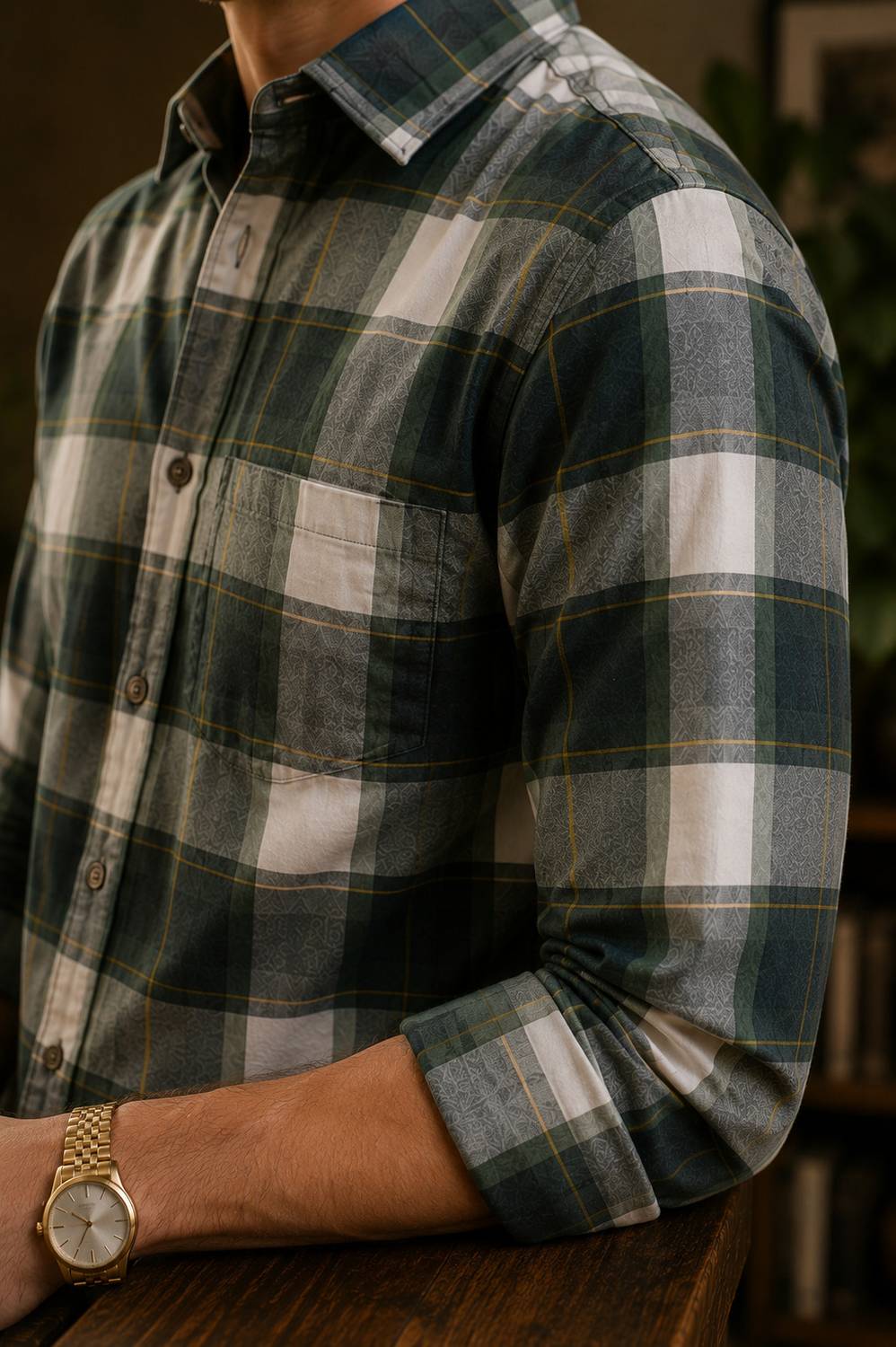 INFINITYGALLARY Men Checkered Green Shirt - Image 5
