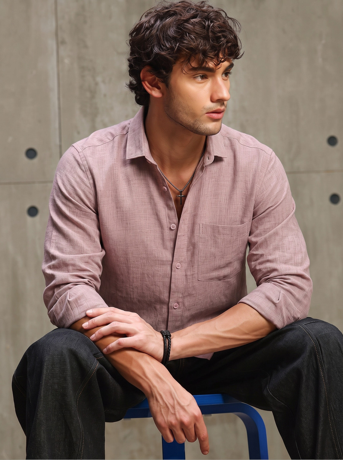 Image of Roadster Men Solid Casual Pink Shirt