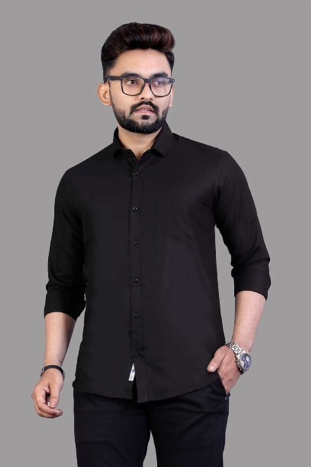 Image of Mansi F Studio Men Solid Casual Black Shirt