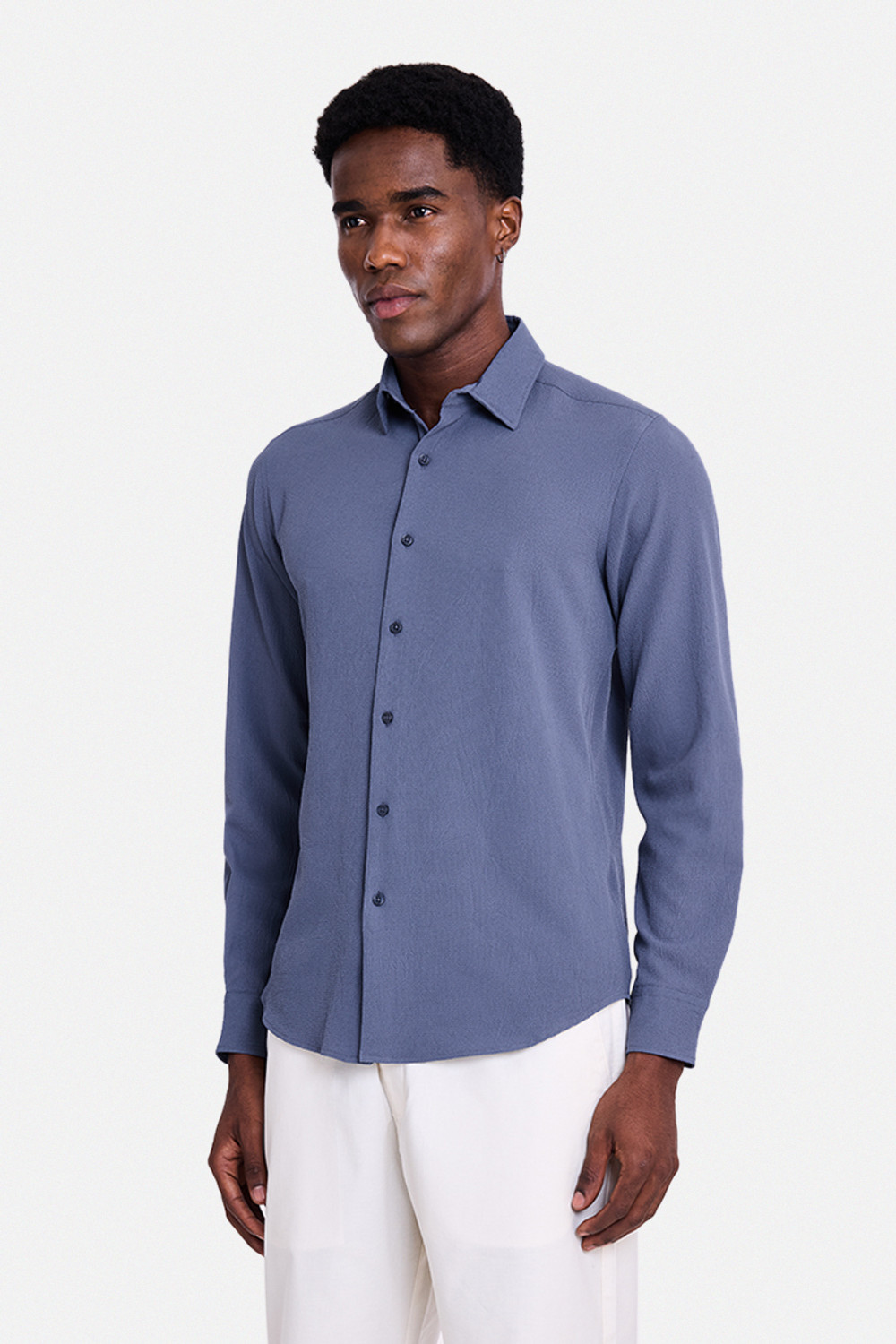 Image of Snitch Men Solid Casual Blue Shirt