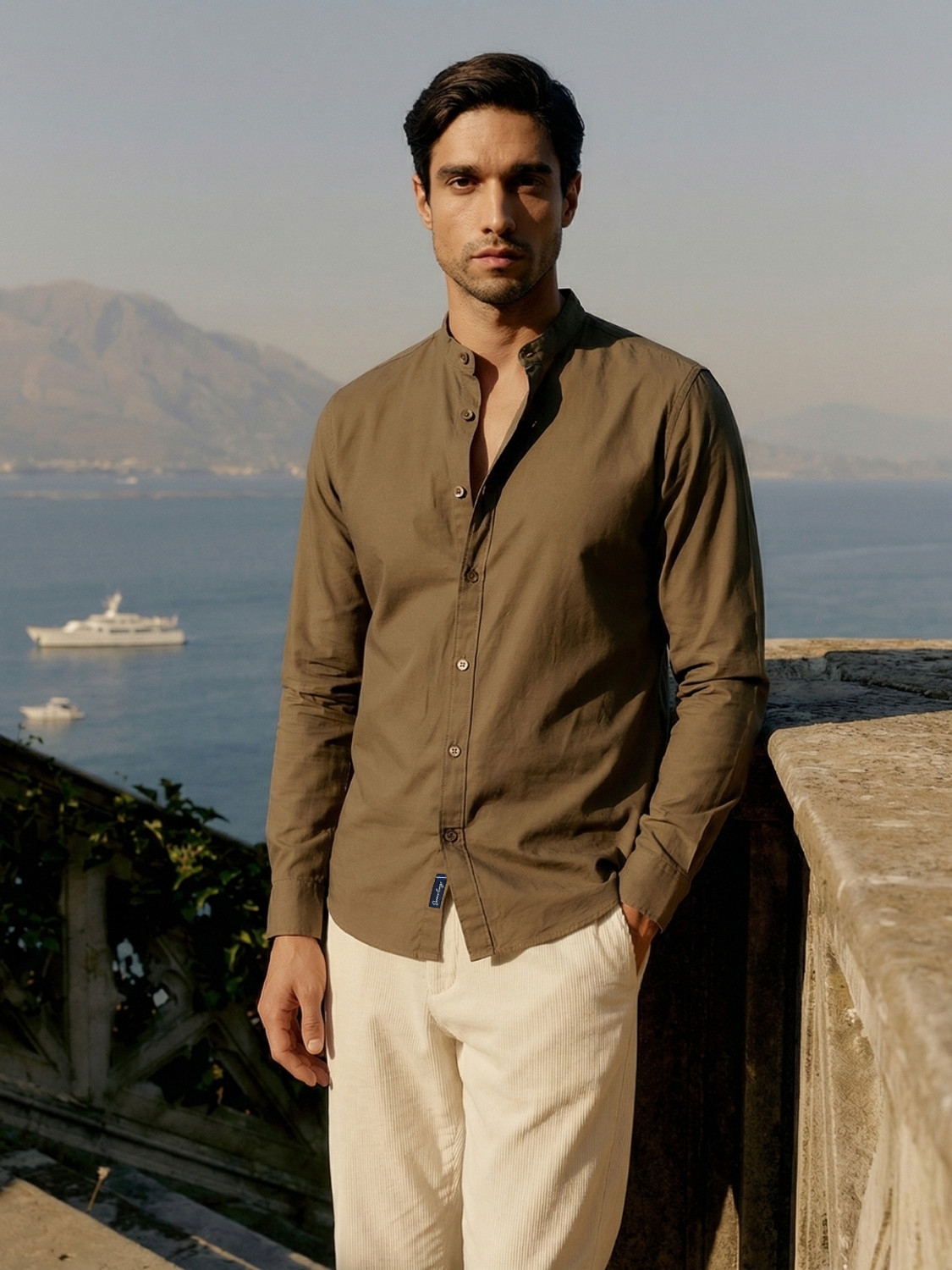 Image of Dennis Lingo Men Solid Casual Brown Shirt