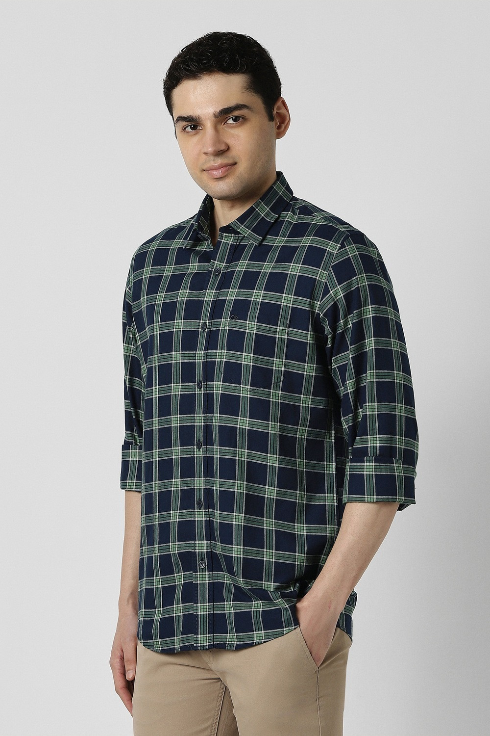 Image of PETER ENGLAND Men Checkered Casual Dark Blue Shirt