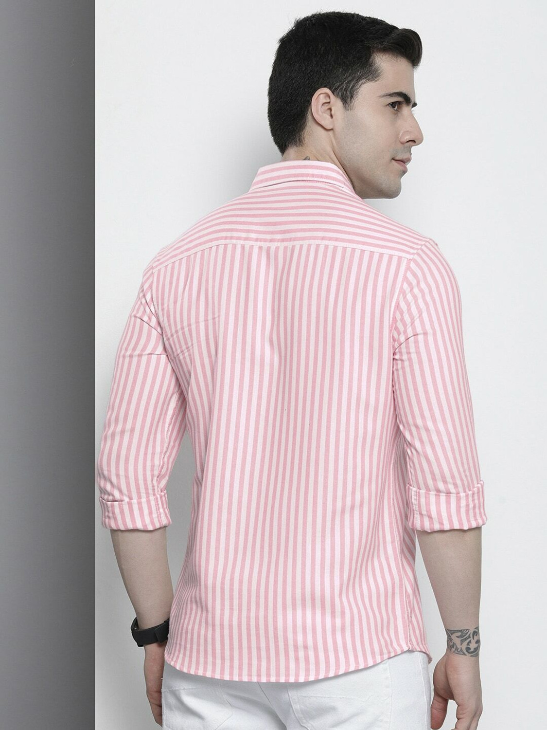 Image of The Indian Garage Co. Men Striped Casual Pink Shirt