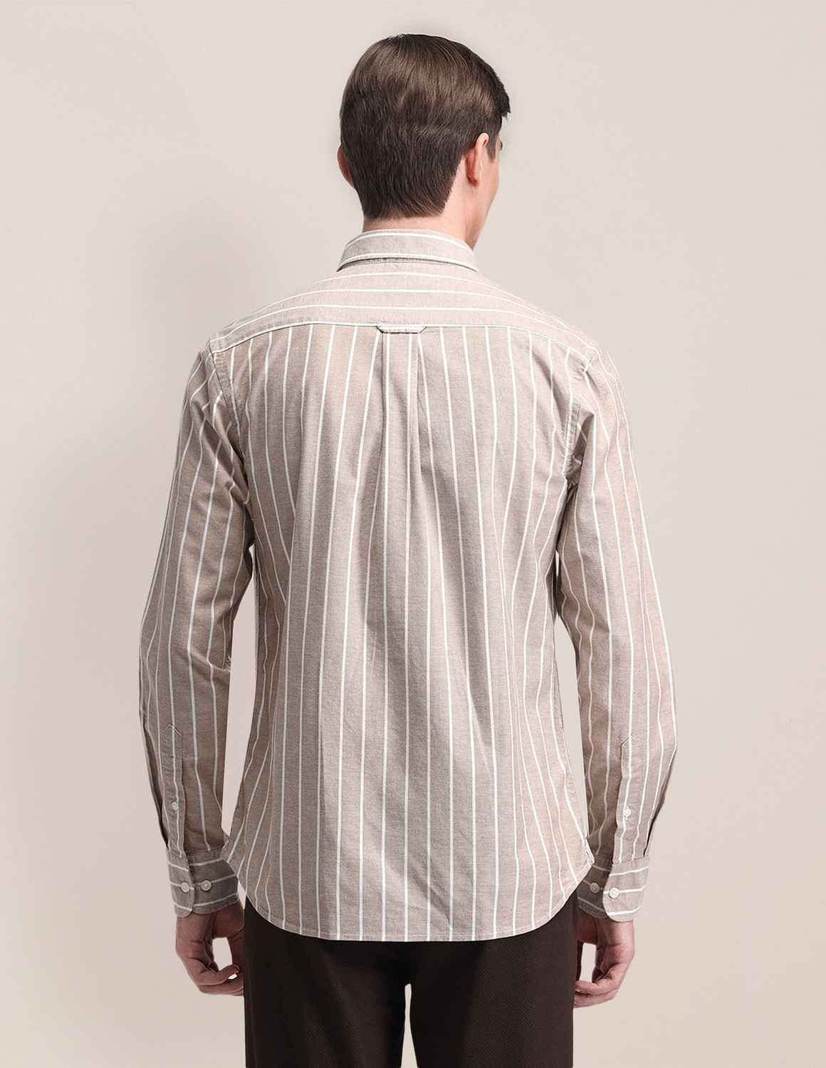 Image of U.S. POLO ASSN. Men Striped Formal Brown Shirt