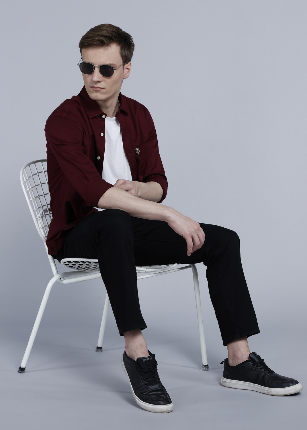 Image of U.S. POLO ASSN. Men Solid Casual Maroon Shirt