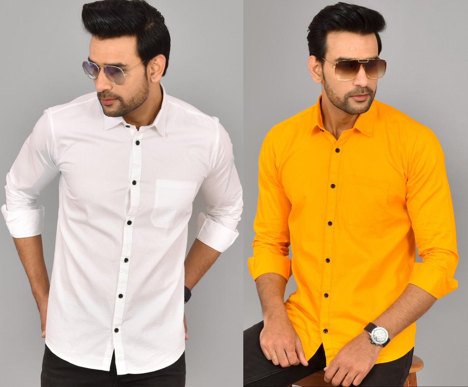 Image of HEMS Men Solid Casual Multicolor Shirt