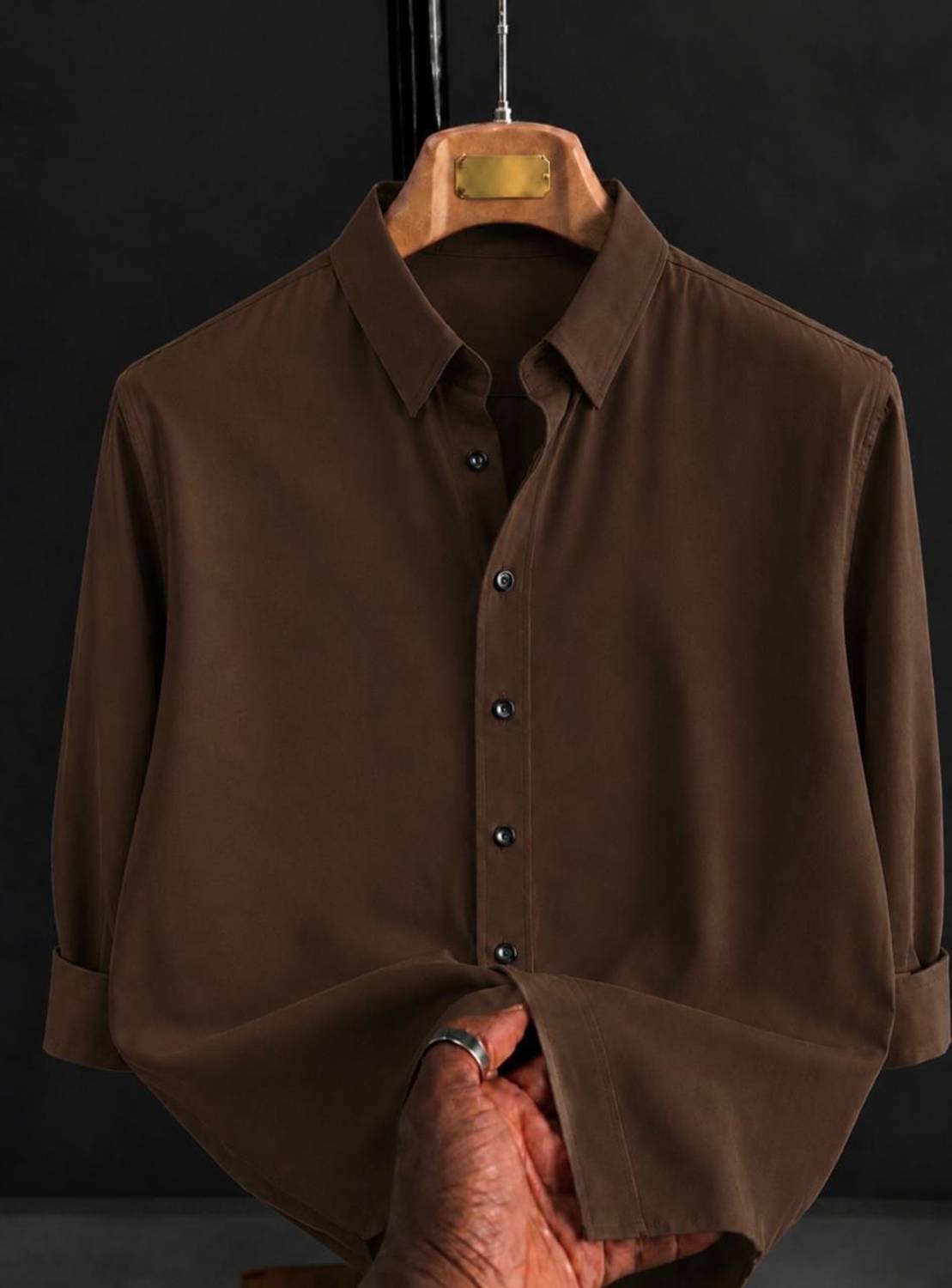 JACKBELLA Men Solid Casual Brown Shirt
