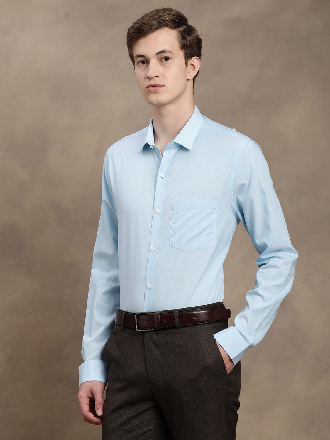 Image of TURTLE Men Solid Formal Light Blue Shirt