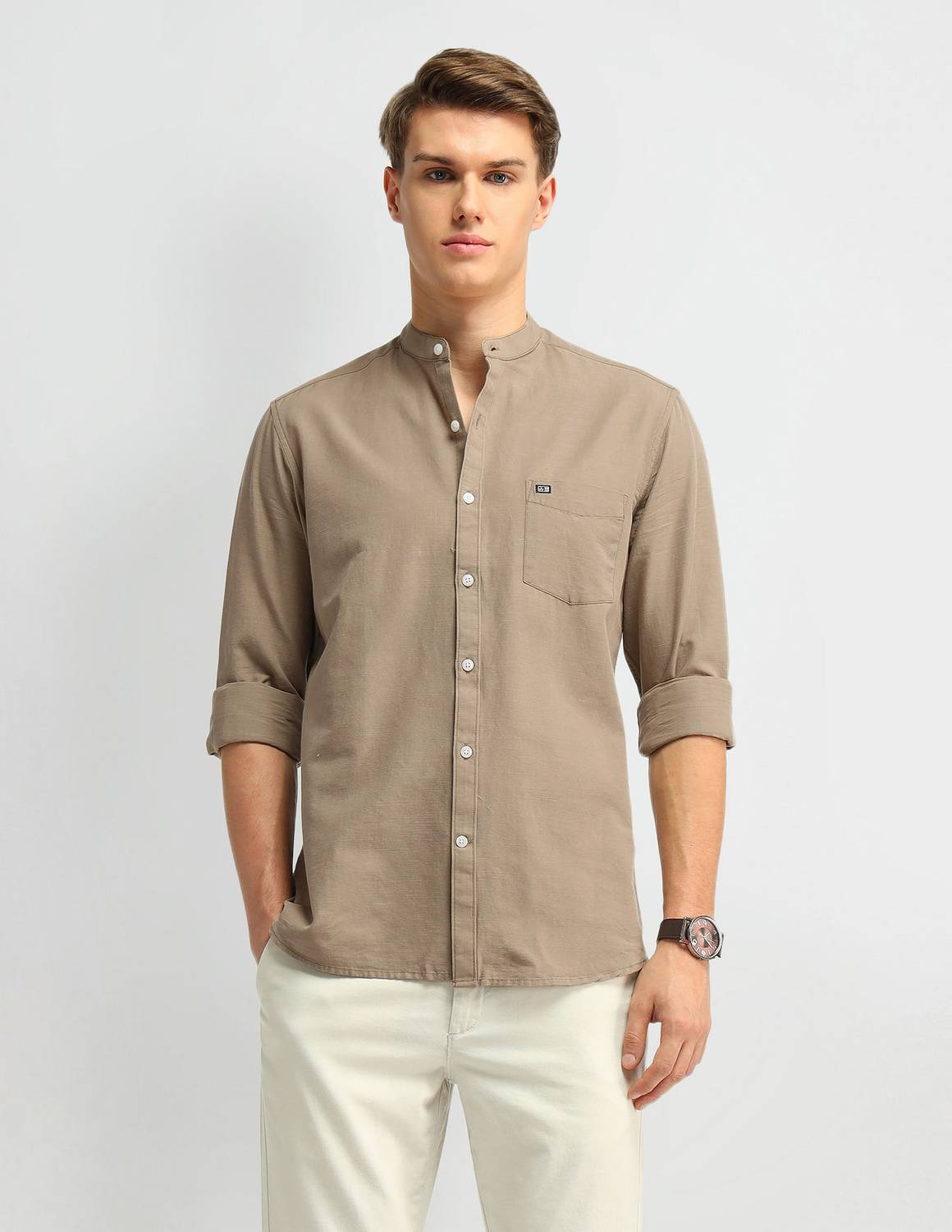 Arrow Sport Men Solid Casual Grey Shirt