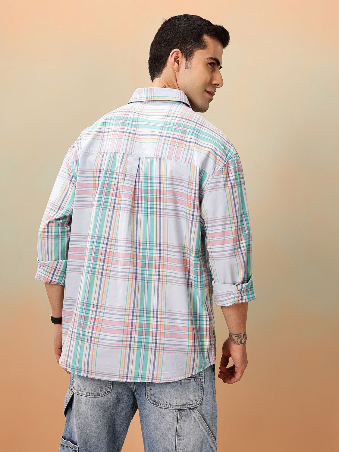 Image of Mast & Harbour Men Checkered Casual Blue Shirt