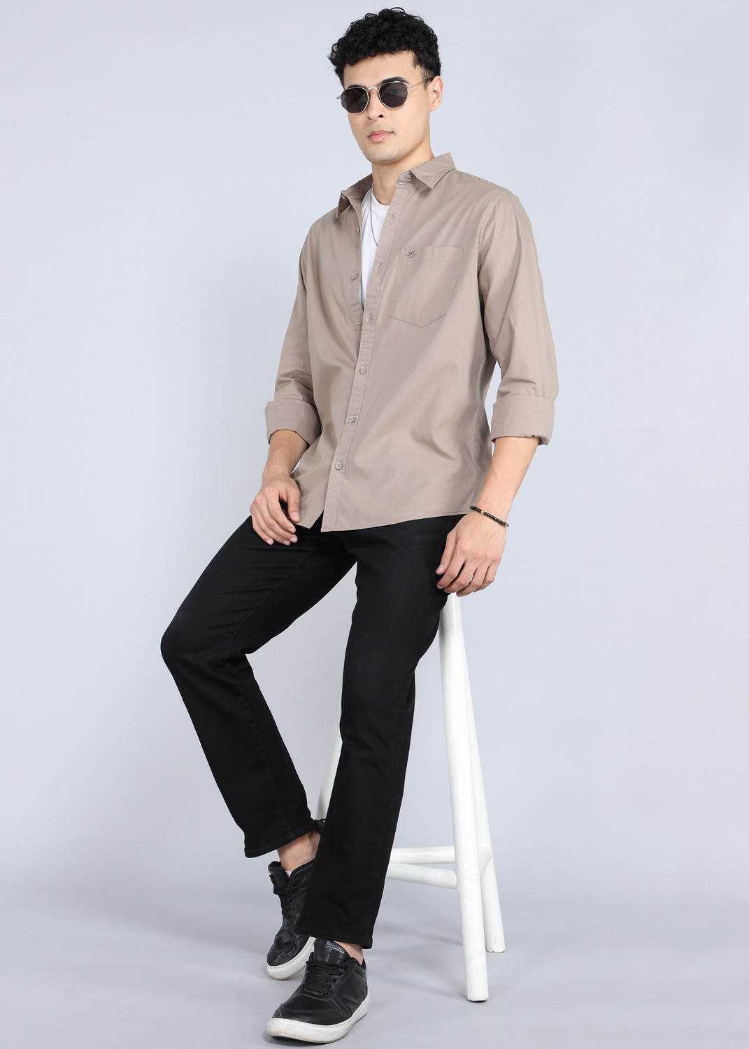 Image of WROGN Men Solid Casual Brown Shirt