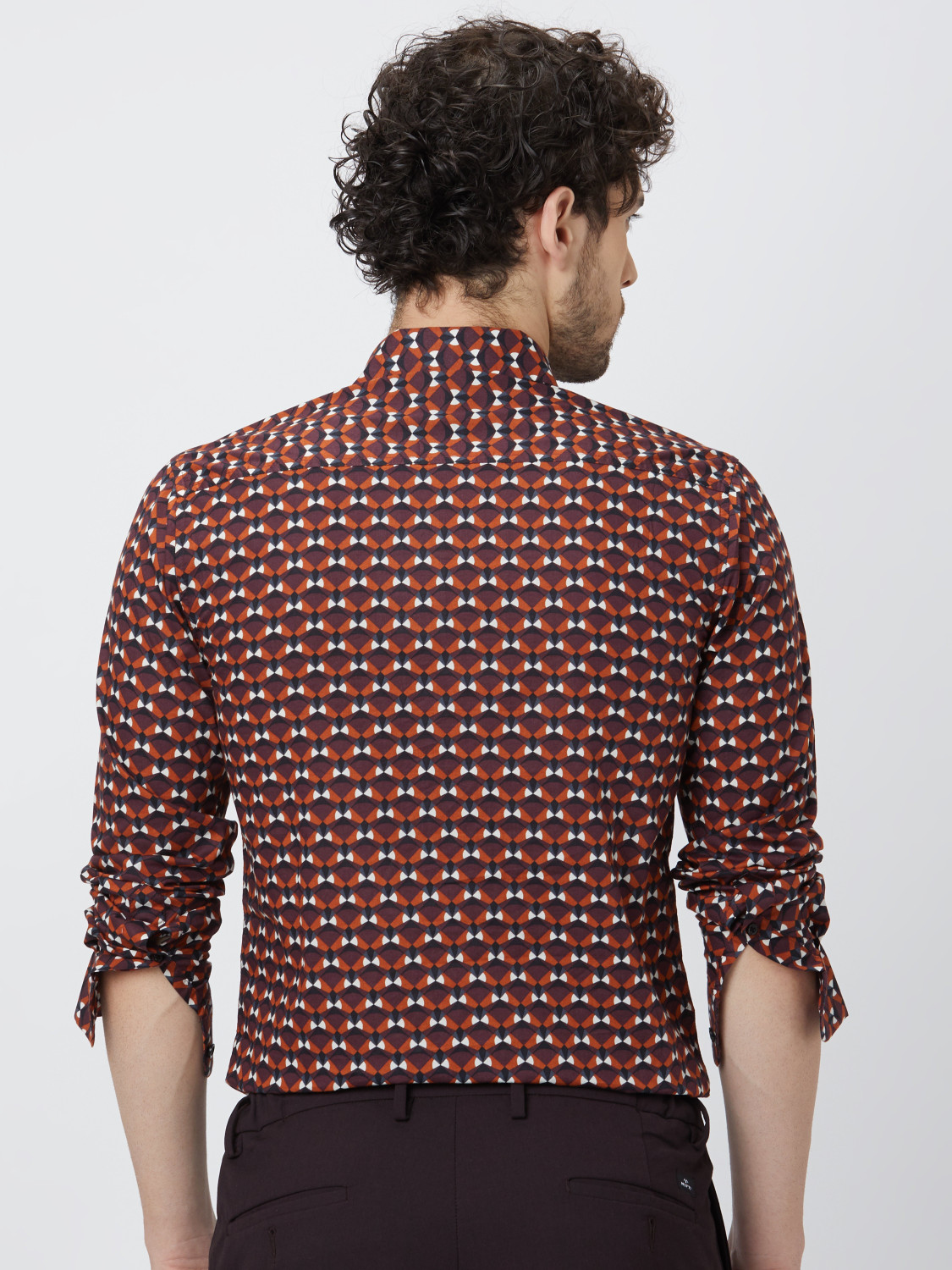 Image of MUFTI Men Geometric Print Casual Red Shirt
