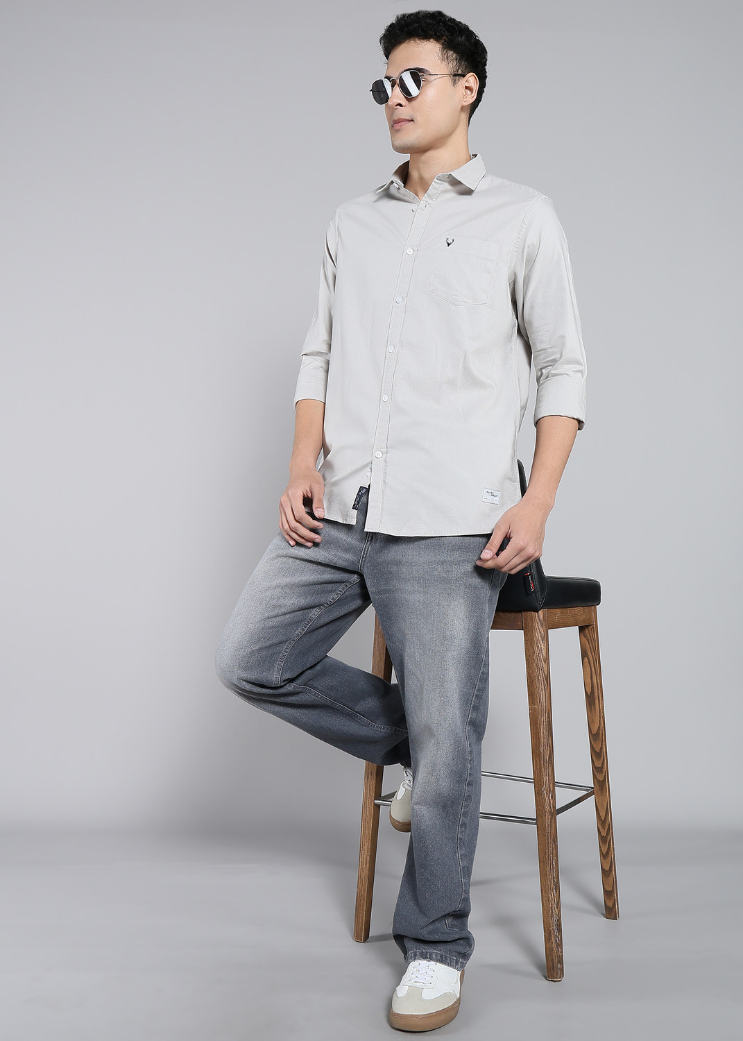 Image of Allen Solly Men Solid Formal Grey Shirt