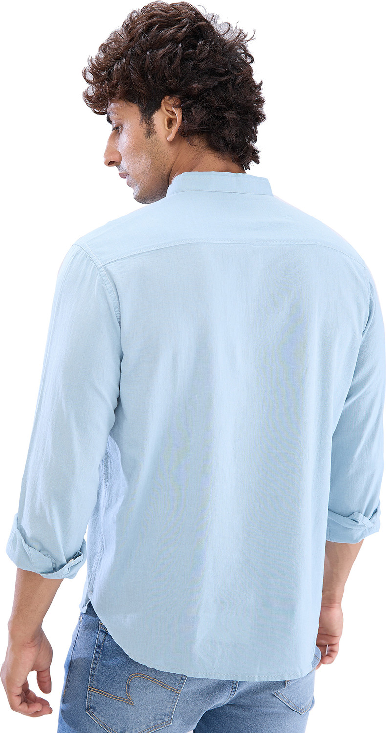 Image of Spykar Men Solid Casual Blue Shirt
