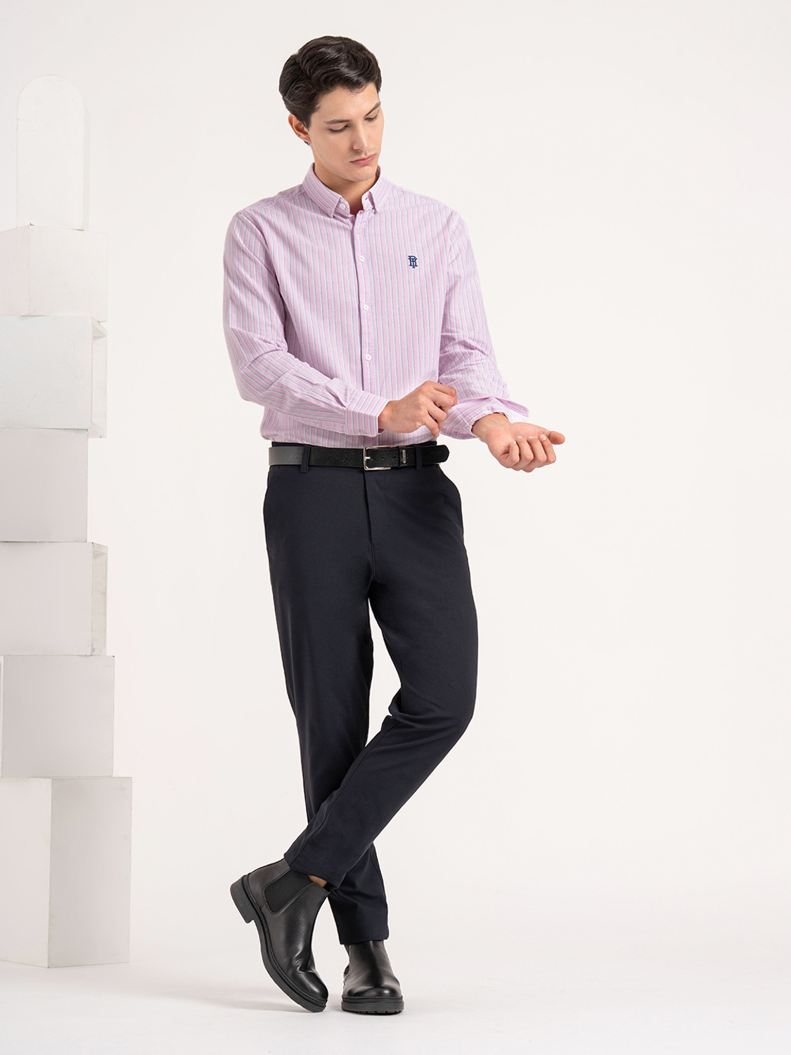 Image of RED TAPE Men Striped Casual Pink Shirt