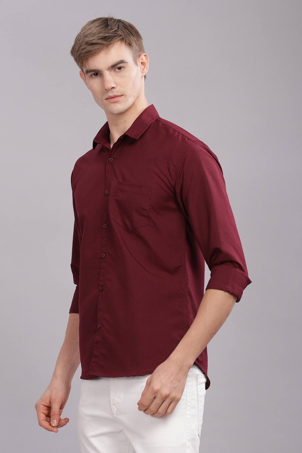 Image of Uzmax Men Solid Casual Maroon Shirt
