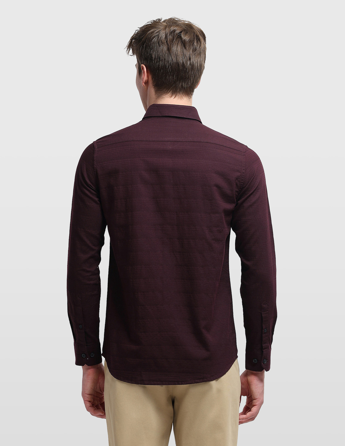 Image of Arrow Sport Men Striped Casual Maroon Shirt