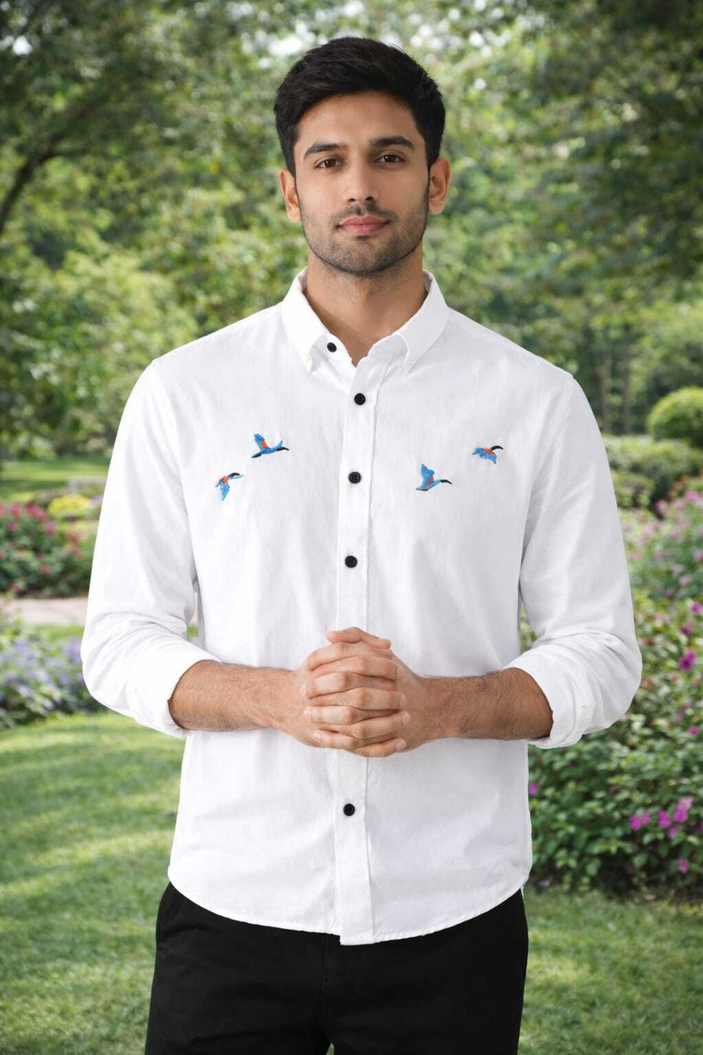 Image of STYLOKSTI Men Embroidered Casual White Shirt