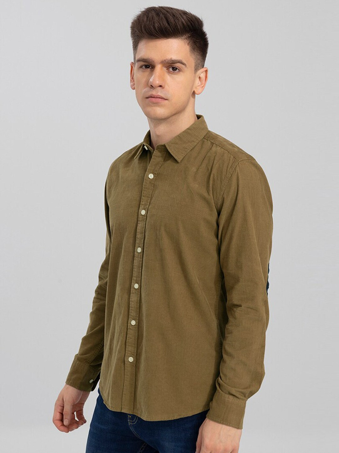 Image of Snitch Men Solid Casual Brown Shirt