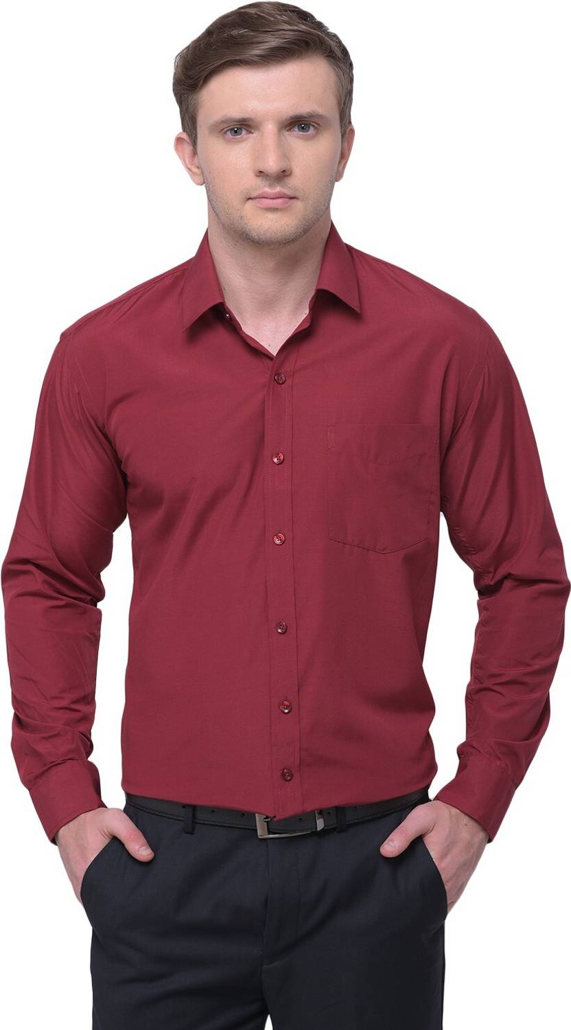 ASCIIBLUES Men Solid Formal Maroon Shirt