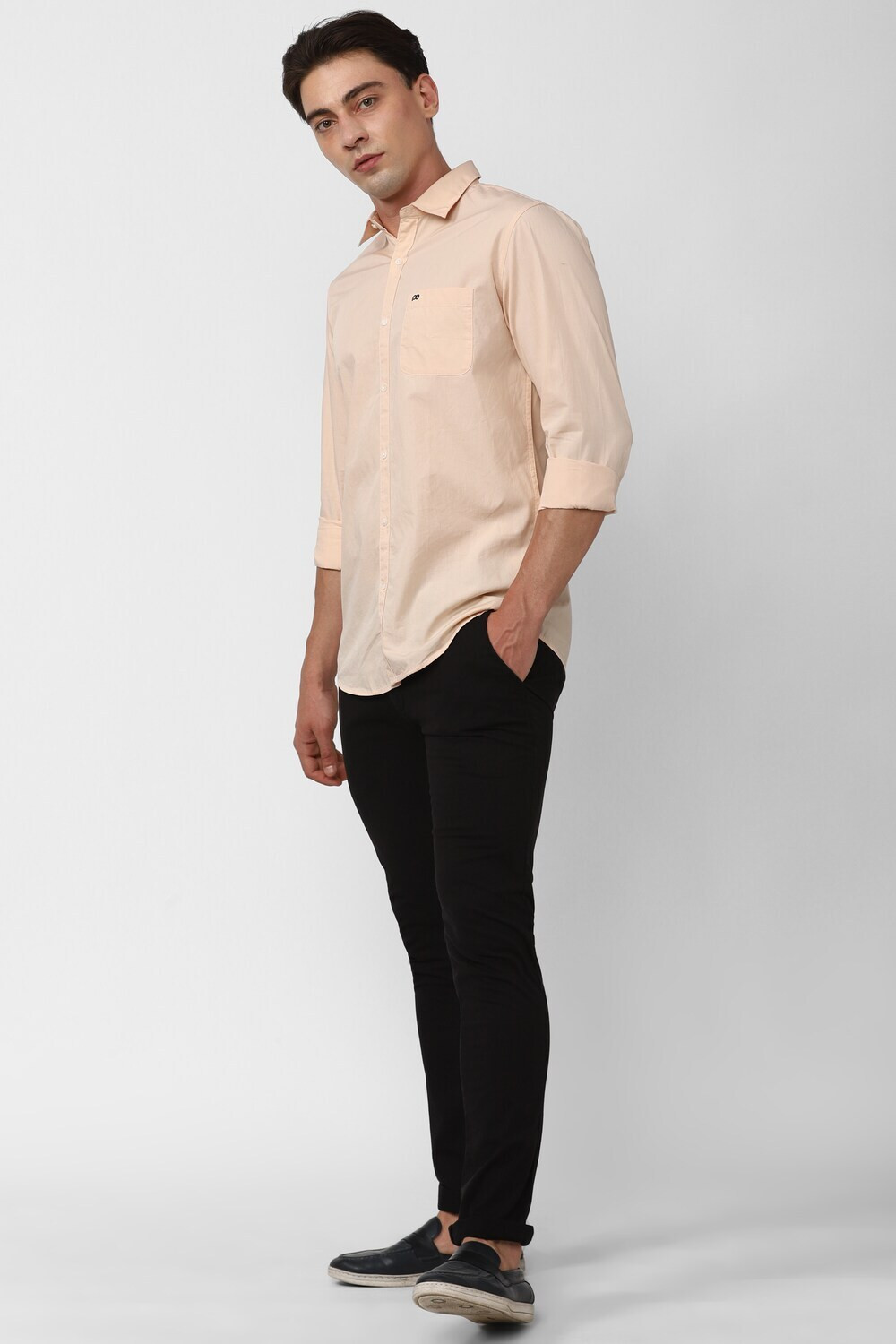 Image of PETER ENGLAND Men Solid Casual Orange Shirt