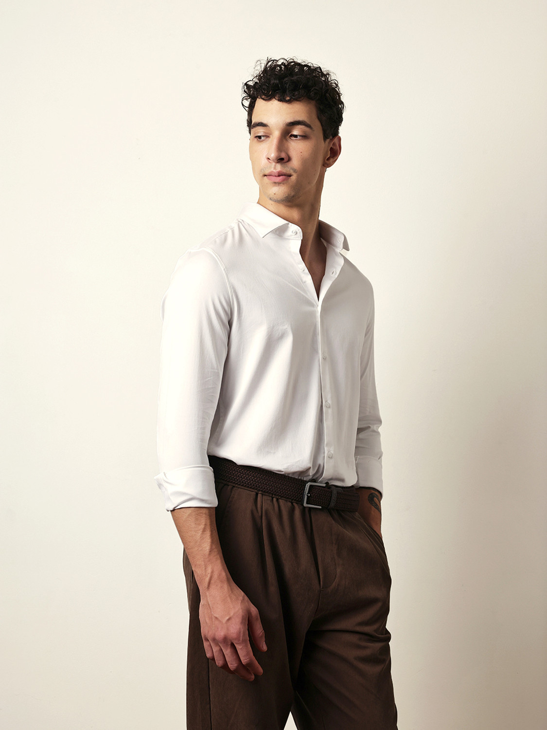 Image of THE BEAR HOUSE Men Solid Party White Shirt