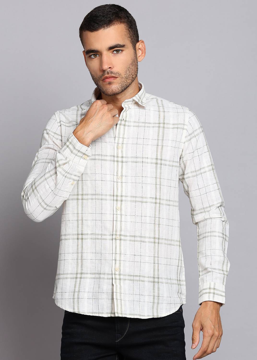 LAWMAN Men Checkered Casual White Shirt - Image 1