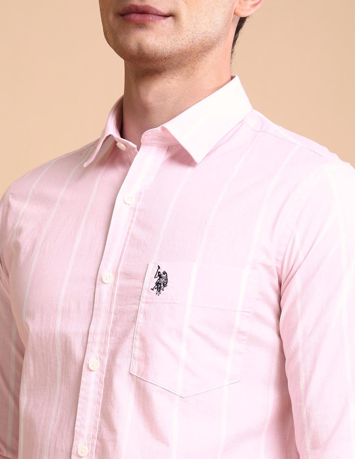 Image of U.S. POLO ASSN. Men Striped Casual Pink Shirt