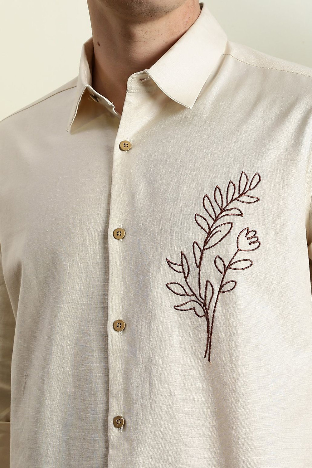 Image of COMBRAIDED Men Slim Fit Embroidered Spread Collar Formal Shirt