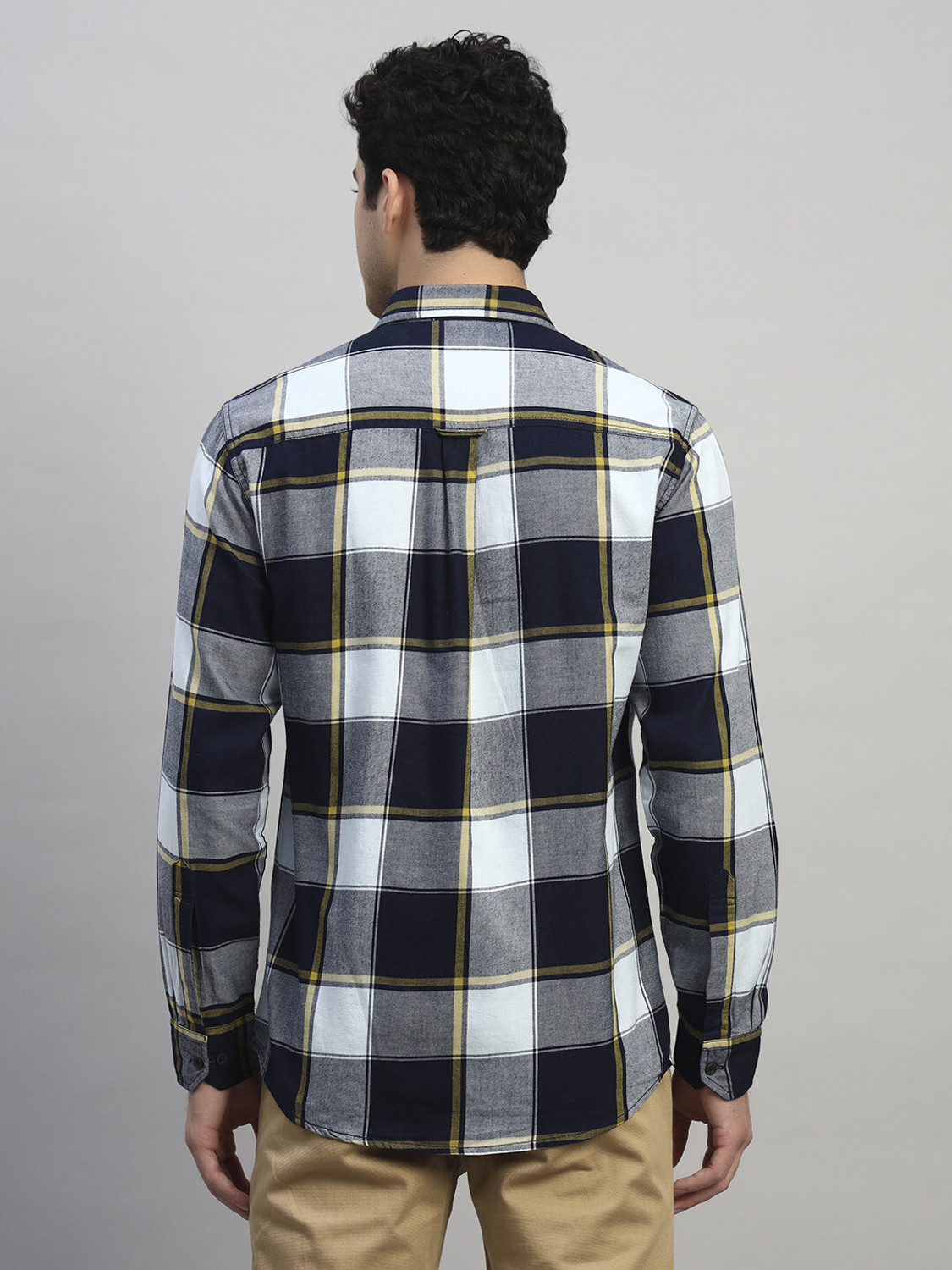 Image of CANTABIL Men Checkered Casual Dark Blue Shirt