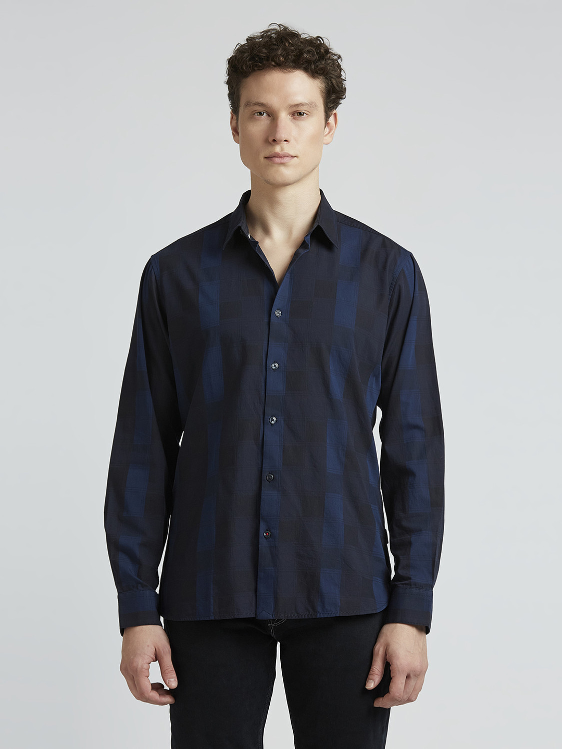Image of Pepe Jeans Men Checkered Casual Blue Shirt