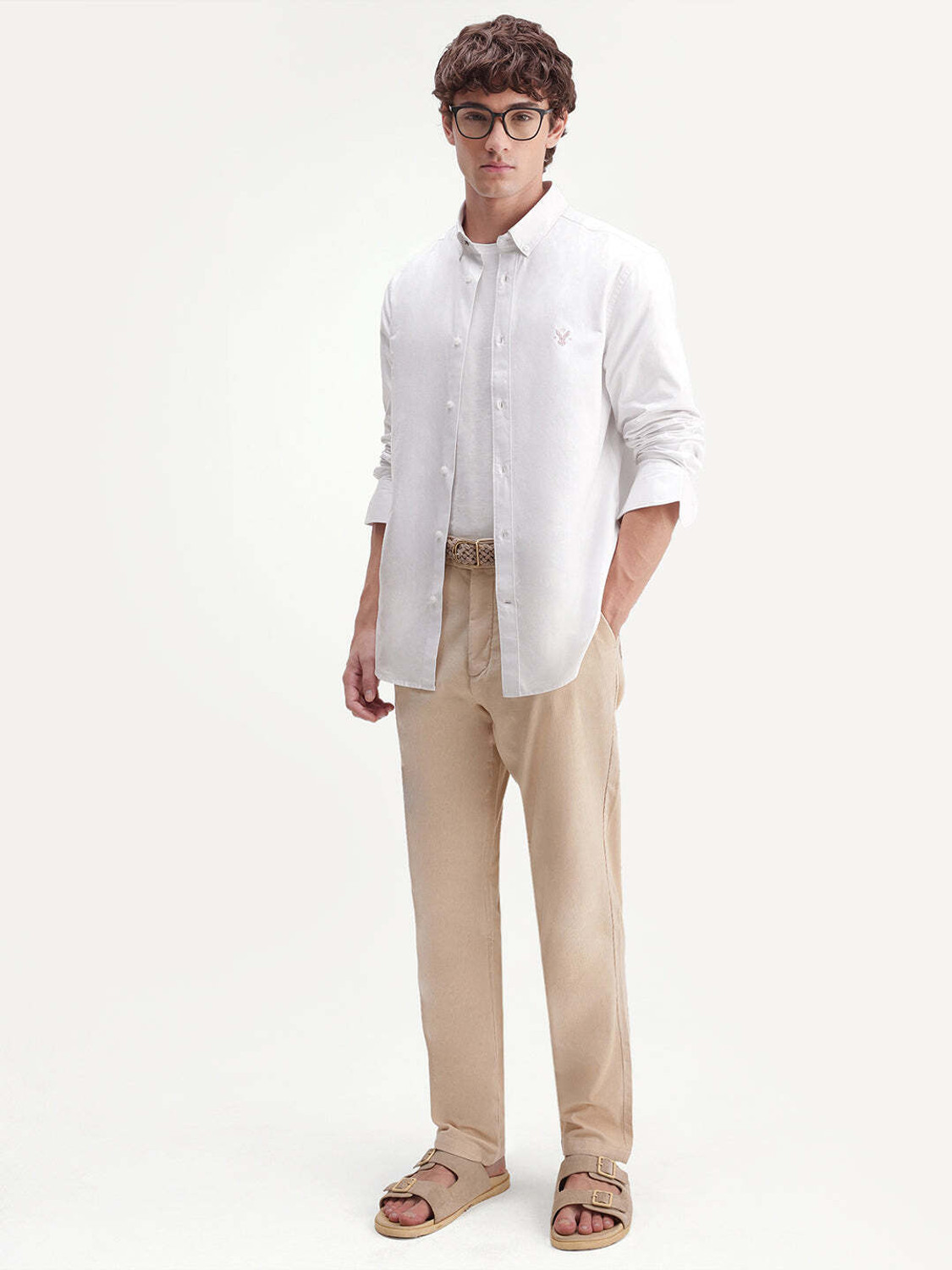 Image of RARE RABBIT Men Solid Casual White Shirt