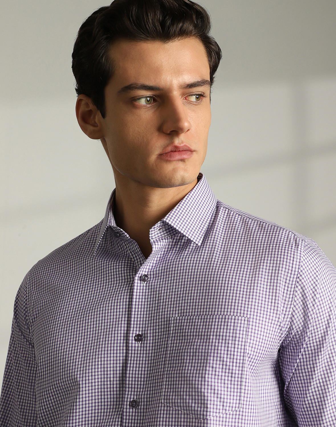 Image of VAN HEUSEN Men Checkered Formal Purple Shirt