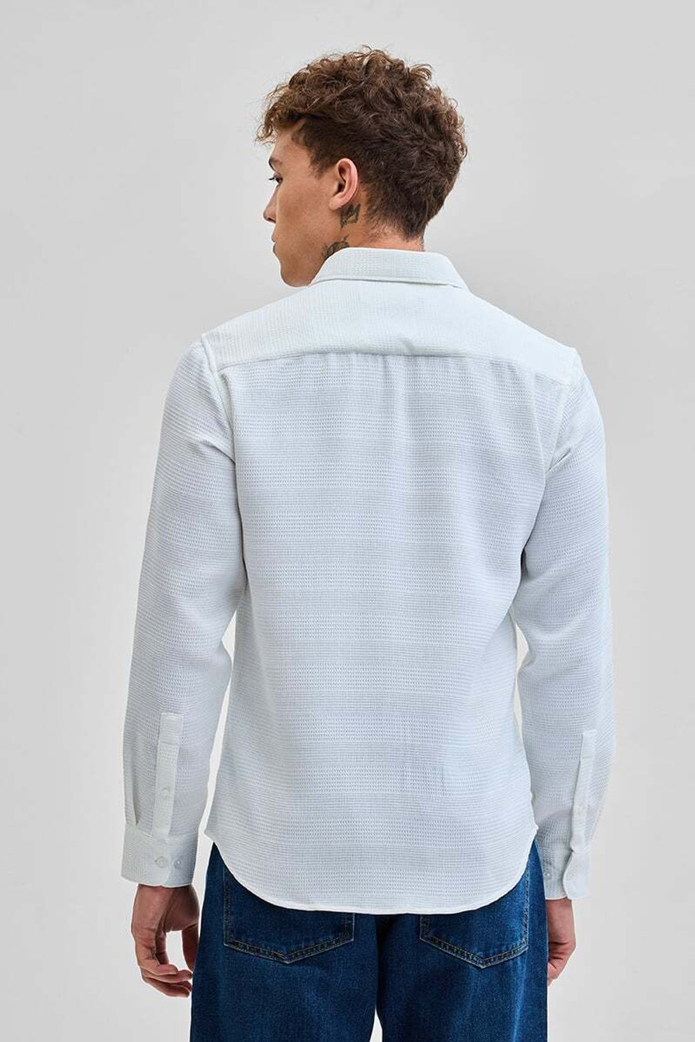 Image of Snitch Men Self Design Casual White Shirt