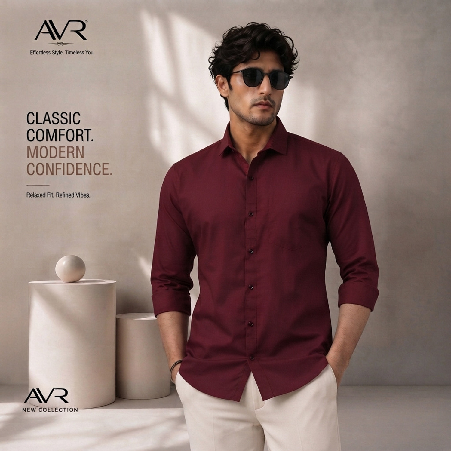 Image of AVR Men Solid Casual Maroon Shirt