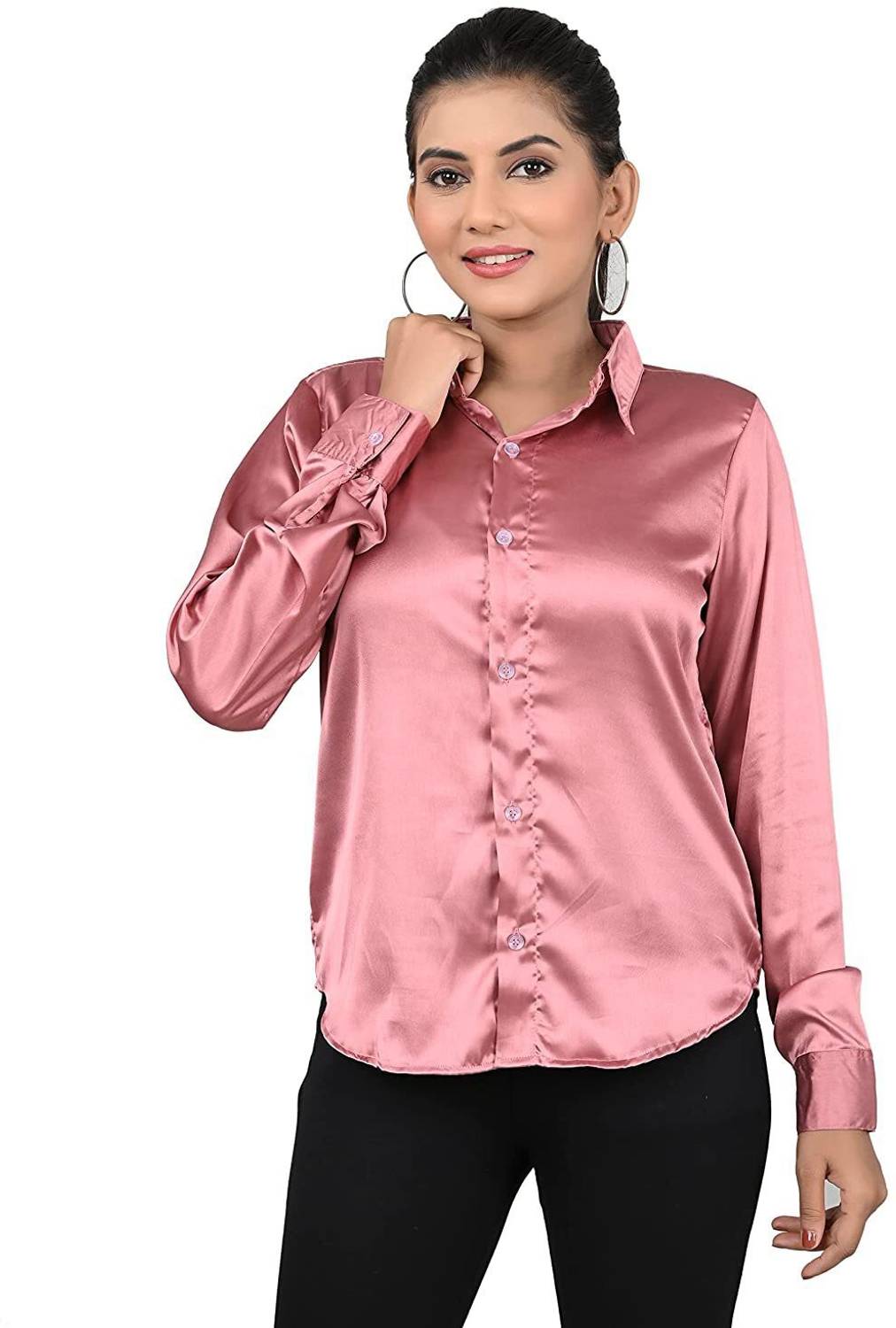 BOWRAIN Women Solid Casual Pink Shirt