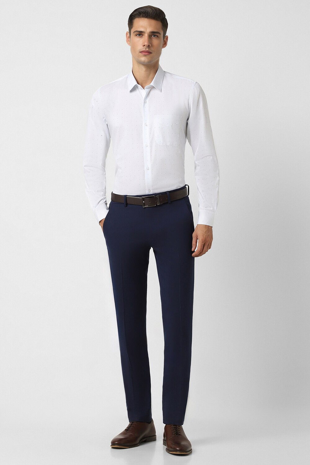 Image of PETER ENGLAND Men Printed Formal White Shirt