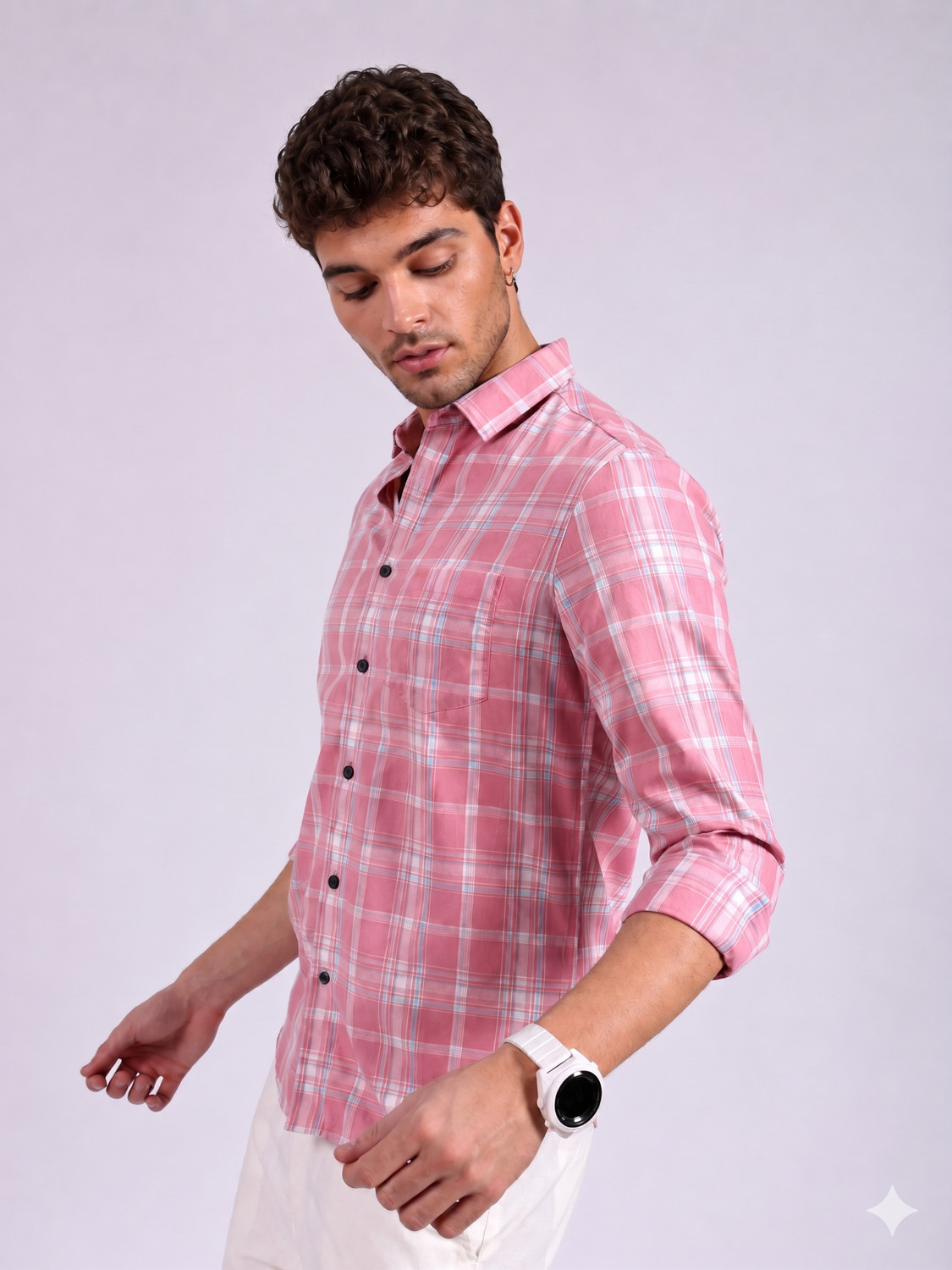 Image of YELLOWDASH Men Checkered Casual Pink Shirt