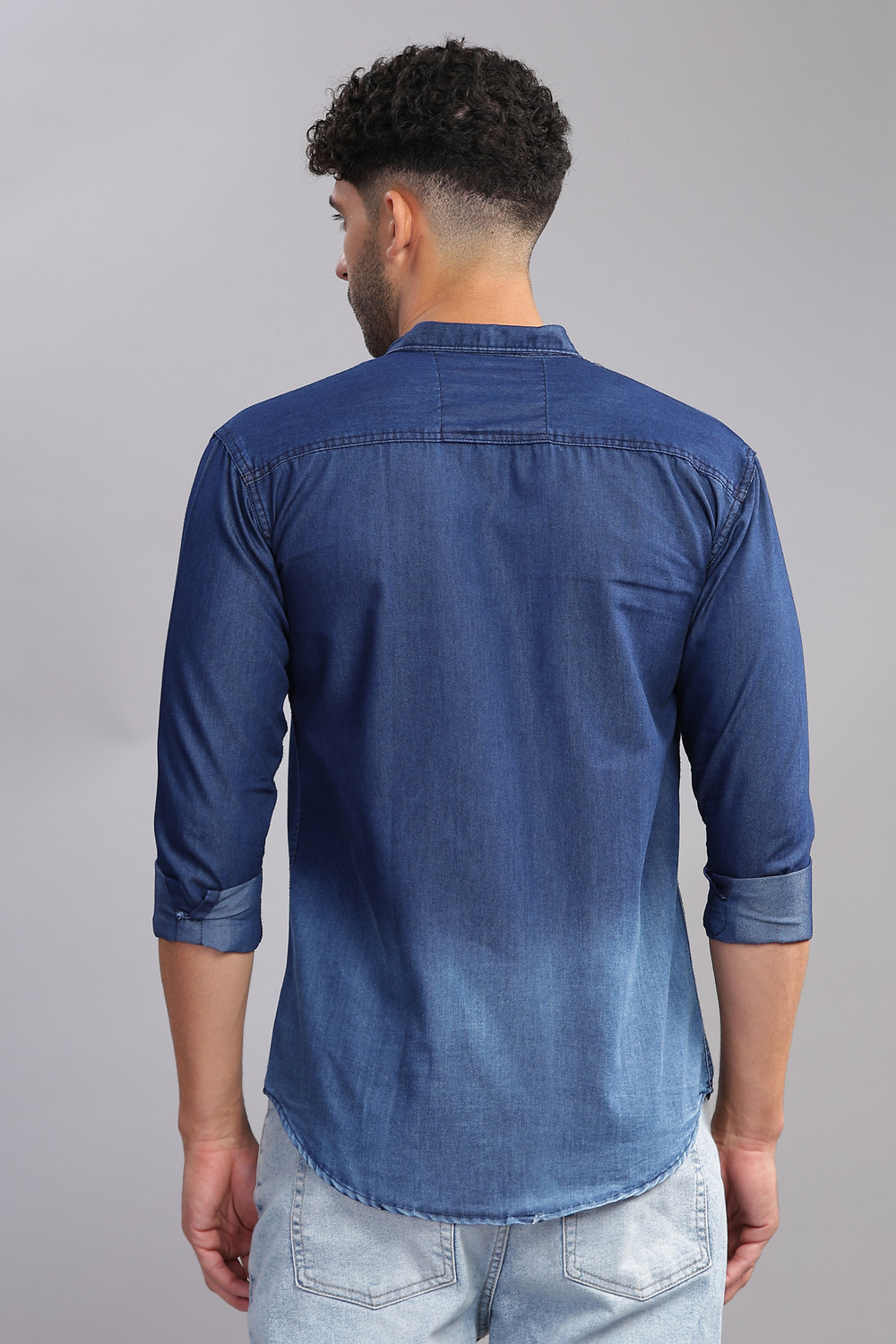 Image of AIDAN PAUL Men Washed Casual Dark Blue Shirt