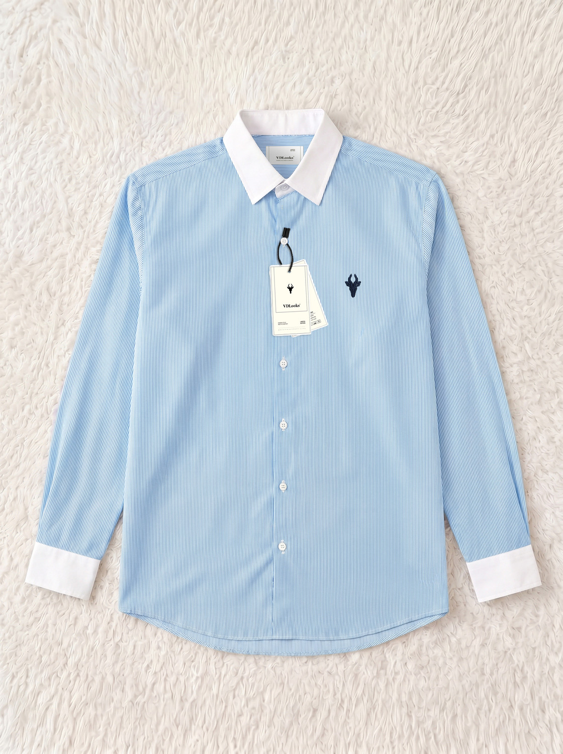 Image of vdlooks Men Striped Casual Light Blue, White Shirt