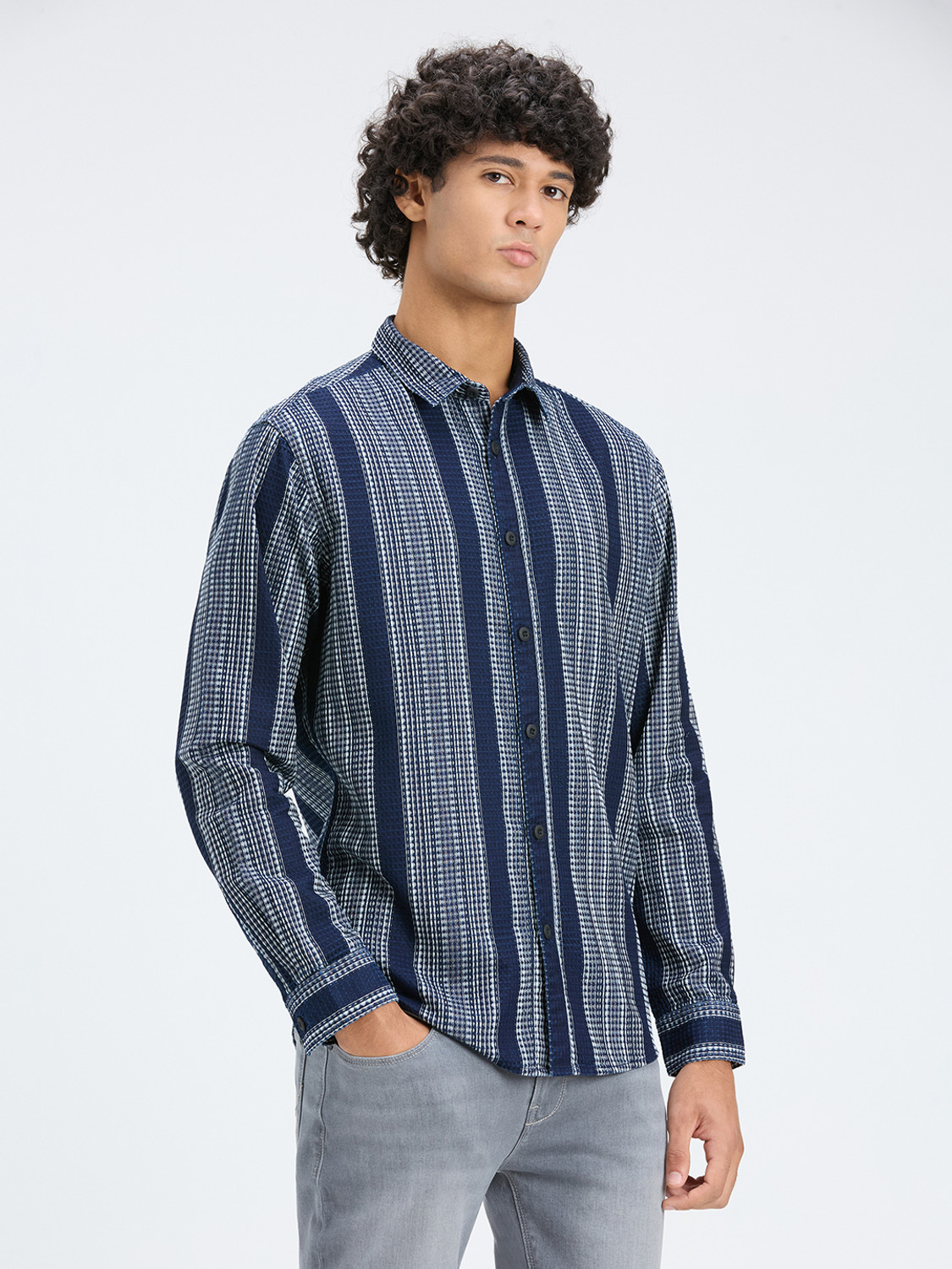 Image of Pepe Jeans Men Striped Casual Blue Shirt