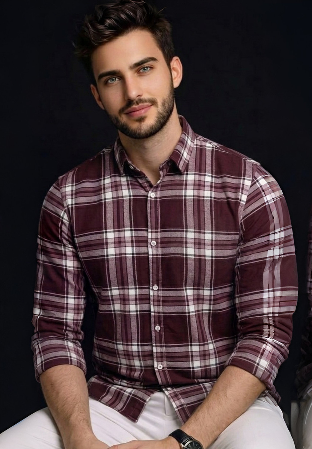 Image of Roadster Men Checkered Casual Maroon Shirt