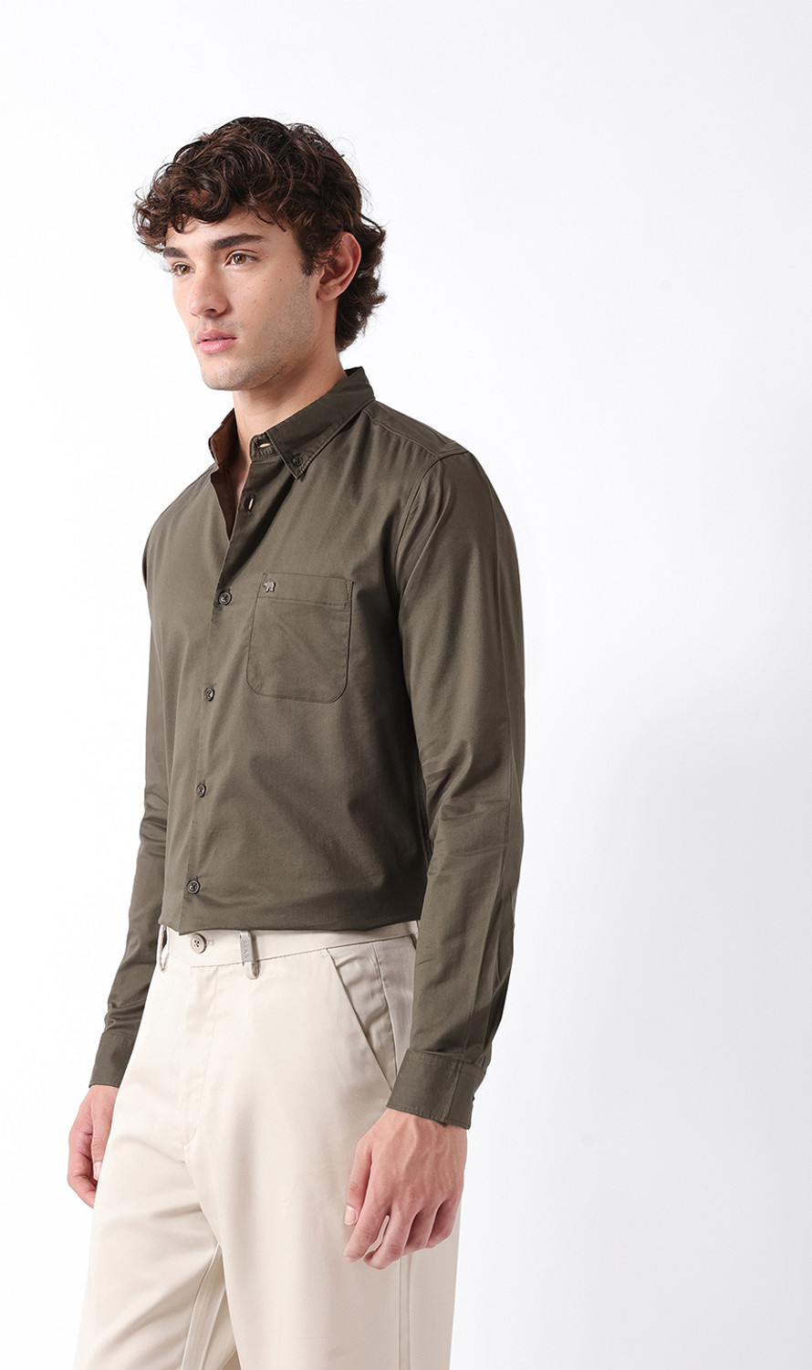 Image of THE BEAR HOUSE Men Solid Casual Green Shirt