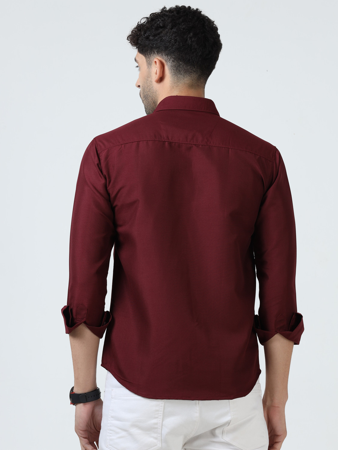 Image of RESERIO Men Solid Casual Maroon Shirt