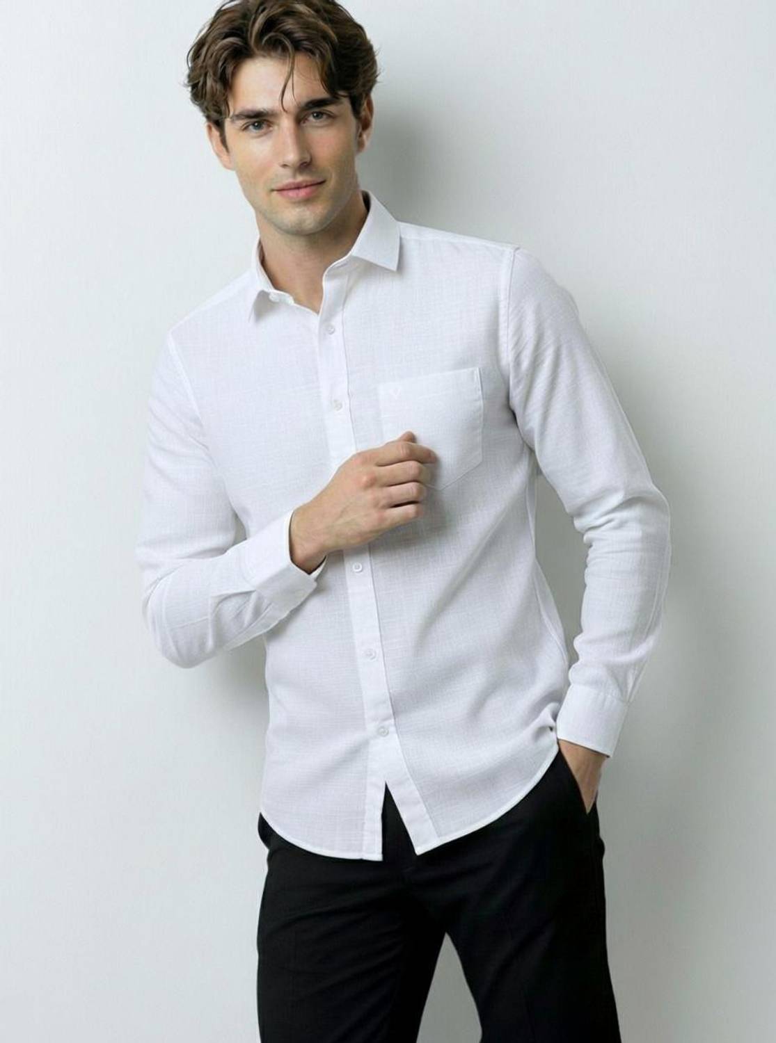Vooz Men Solid Casual White Shirt - Image 1