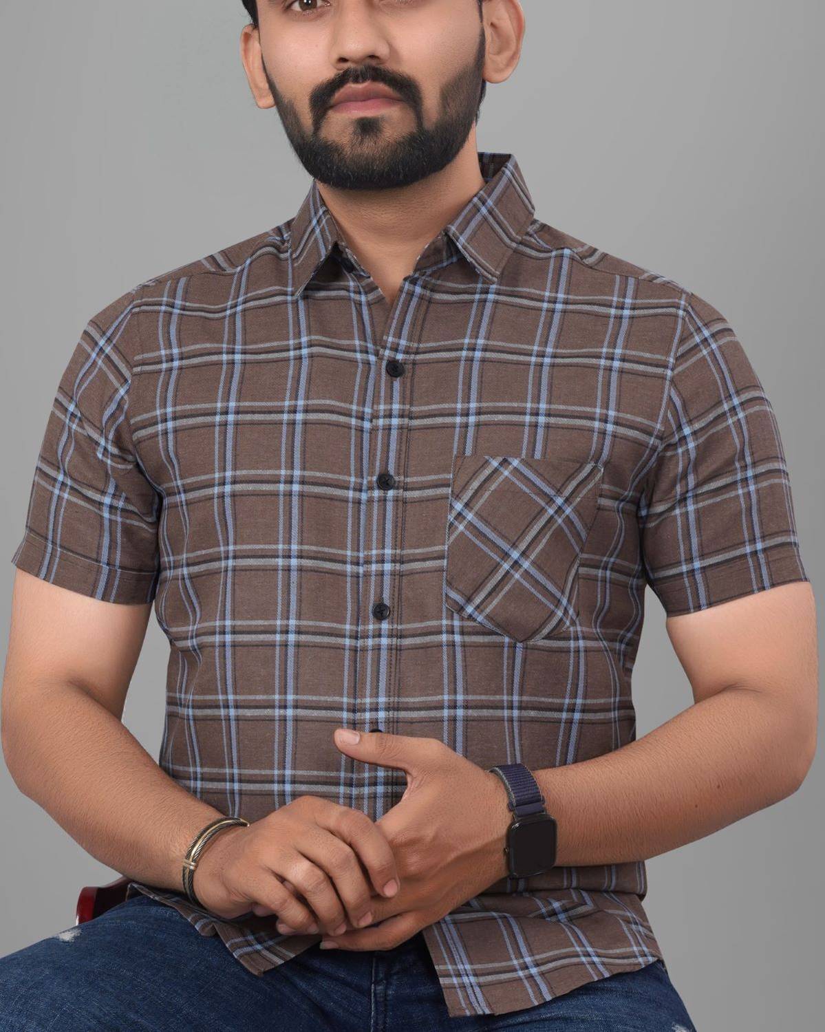Voroxy Men Regular Fit Checkered Spread Collar Casual Shirt
