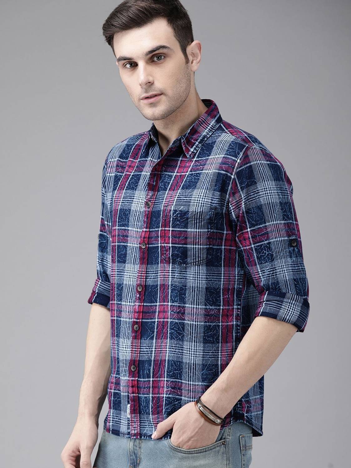 Roadster Men Checkered Casual Blue Shirt - Image 5