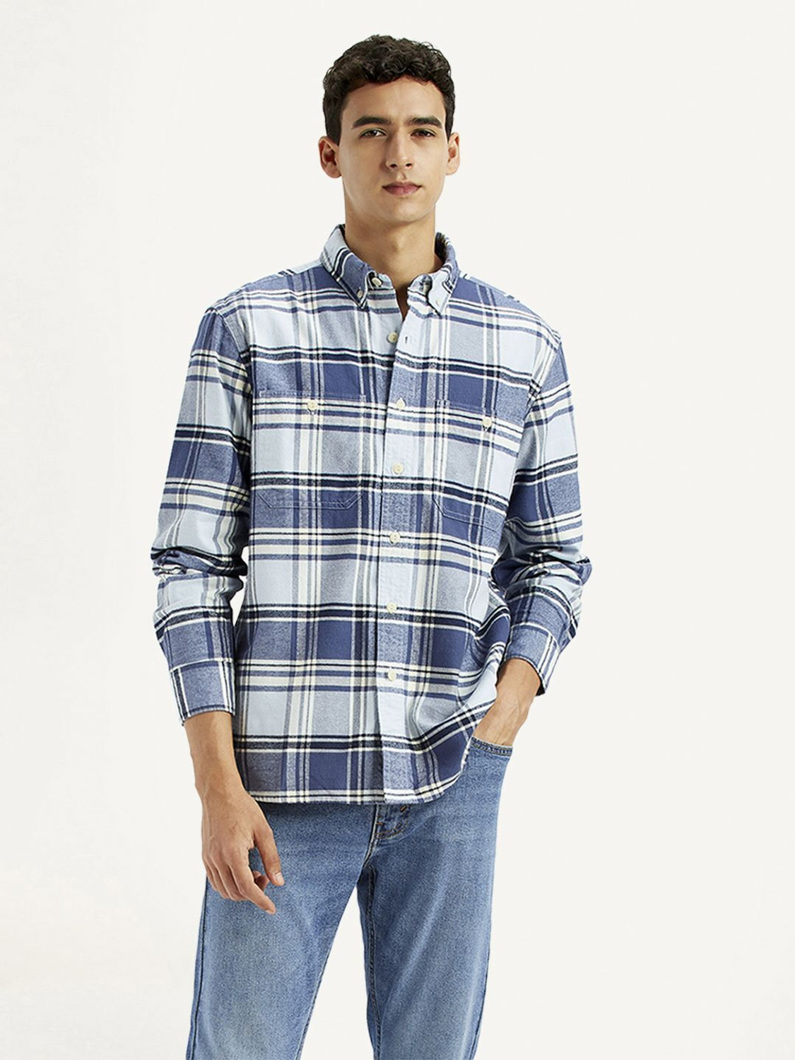Image of LEVI'S Men Checkered Casual Blue Shirt