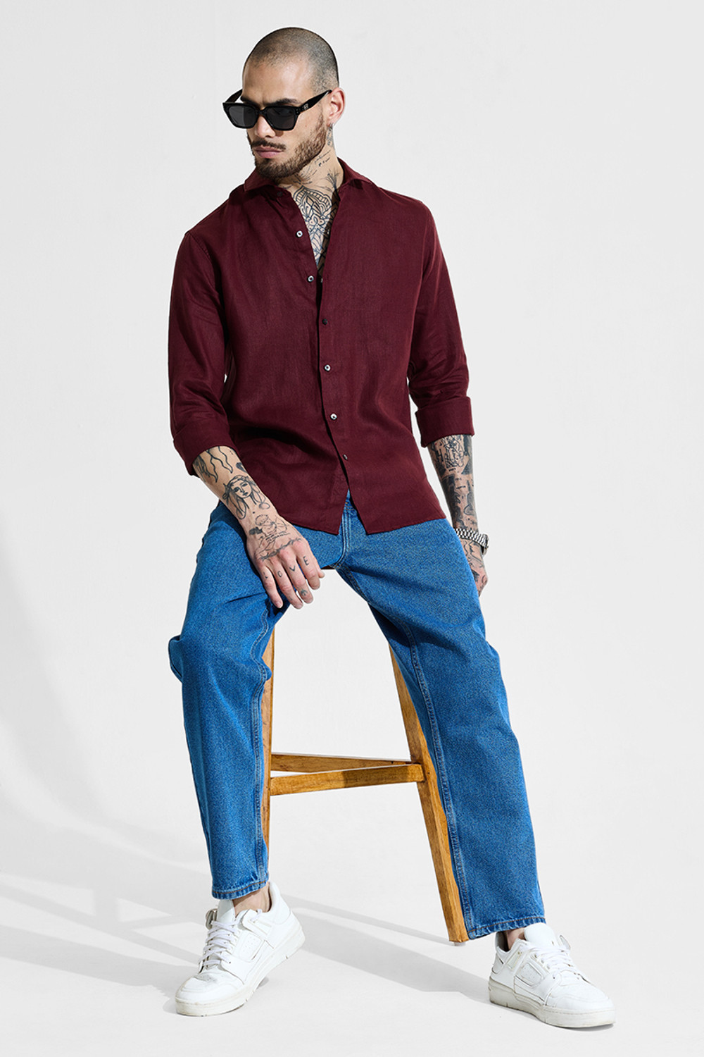 Image of Snitch Men Solid Casual Maroon Shirt