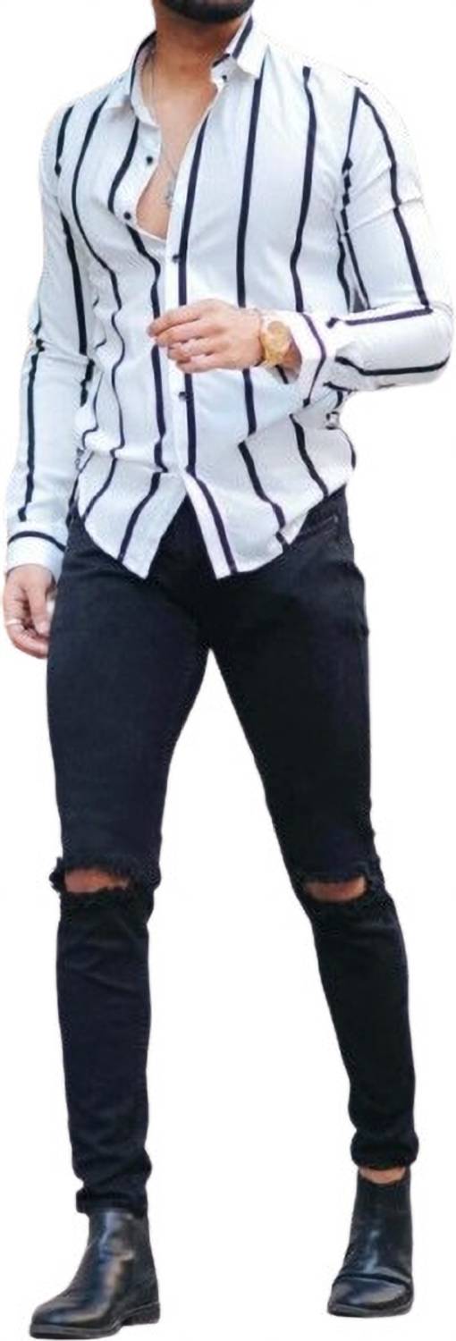 ALVIN ENTERPRISE Men Striped Casual White, Dark Blue Shirt